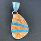 Men's Navajo Orange Spiny Oyster Blue Opal Inlay Pendant | Sterling Silver | Native American Handmade | 12487