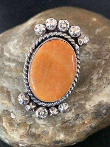 Native American Orange Spiny Oyster Navajo Ring | Sterling Silver | Sz 9 | 13280