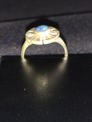Navajo Blue Denim Lapis & Opal Inlay Ring | Sterling Silver | Sz 6.5 | Authentic Native American Handmade | 01790