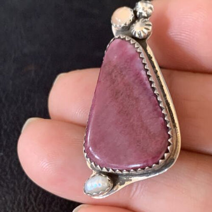 Navajo Handmade Pin | Sterling Silver | Purple Spiny Oyster & Mother of Pearl | Authentic Native American Jewelry | 13699
