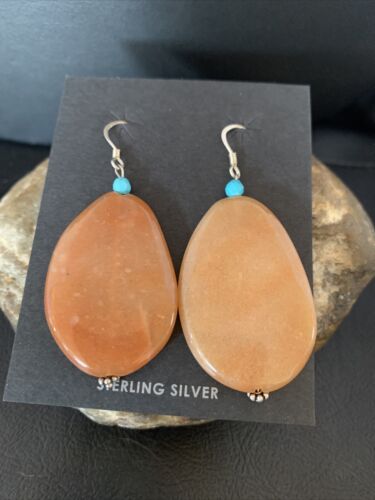 Navajo Tan Jasper and Blue Turquoise Earrings | Sterling Silver | Authentic Native American Handmade | 13103