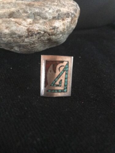 Navajo Kingman Turquoise Coral Ring | Sterling Silver | Sz 4 | Authentic Native American Handmade | 3628