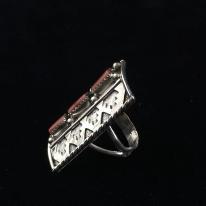 Navajo Red Coral Multi-Stone Ring | Authentic Native American Sterling Silver | Multi-Stone | Sz 7.5 | 10094