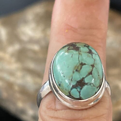 Navajo Spiderweb Blue Turquoise Ring | Sterling Silver | Sz 6.5 | Authentic Native American Handmade | 11439