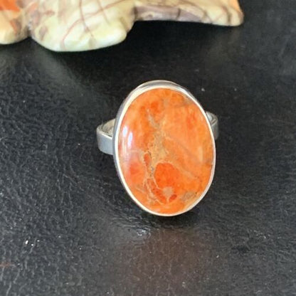 Native American Women's Apple Coral Sponge Ring | Sterling Silver | Sz 8 | 14045