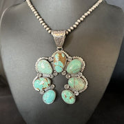 Navajo Blue #8 Turquoise Squash Blossom Necklace Pendant | Authentic Native American Sterling Silver | Naja | 14355