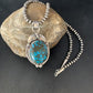 Navajo Spiderweb Turquoise Pendant Necklace | Sterling Silver | 2.25" | Authentic Native American Handmade | 14061