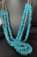 Men's Santo Domingo Blue Kingman Turquoise Shell Necklace | 3-Strand | 40" | 13196