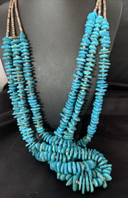 Men's Santo Domingo Blue Kingman Turquoise Shell Necklace | 3-Strand | 40" | 13196