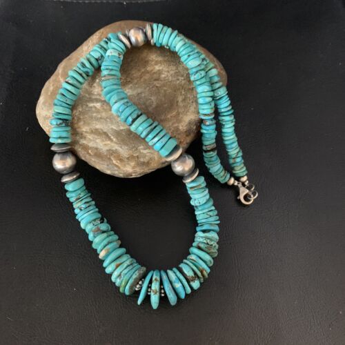 Native Navajo Graduated Blue Turquoise Sterling Silver Necklace 13567