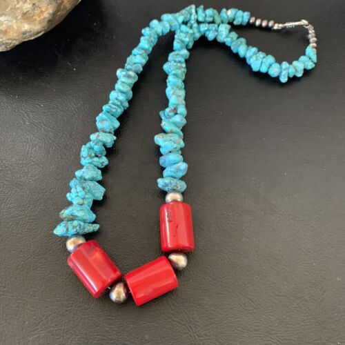 Navajo Sterling Silver Graduated Kingman Nugget Turquoise Necklace | Authentic Native American | 18" | 11836