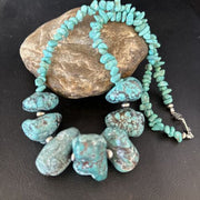Navajo Chunky Blue Turquoise Nugget Necklace | Sterling Silver | Authentic Native American Handmade | 20" | 14418
