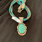 Navajo Kingman Turquoise Pendant Necklace | Sterling Silver | 3-Strand | Authentic Native American Handmade | 3204