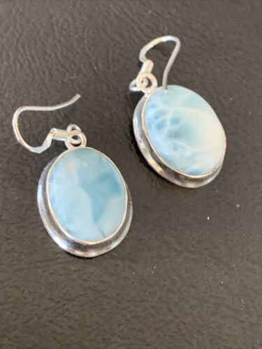 Navajo Blue Larimar Dangle Earrings | Sterling Silver Beads | Authentic Native American Handmade | 1614
