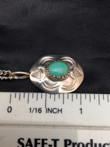 Navajo Turquoise Pendant Necklace | Sterling Silver | Authentic Native American Handmade | 19" Chain| 8955 - Masha USA