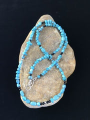 Southwestern | Blue Nugget Turquoise Onyx Necklace | Sterling Silver | 19" | 10021