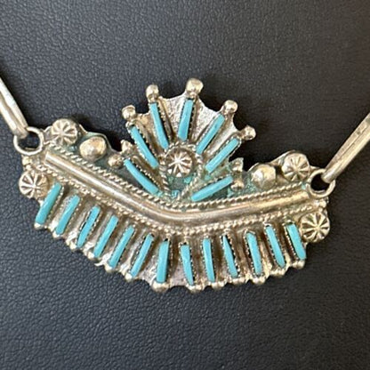 Zuni Kingman Turquoise Needle Point Necklace Pendant | 20" | Sterling Silver | 14536