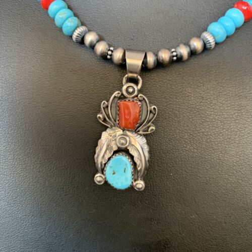 Navajo Sterling Turquoise Onyx Multi-Color Inlay Pendant | Southwestern Necklace | 21" | 13838