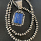 Navajo Denim Lapis Necklace with Pendant | Sterling Silver Pearls | Authentic Native American Handmade | 12440
