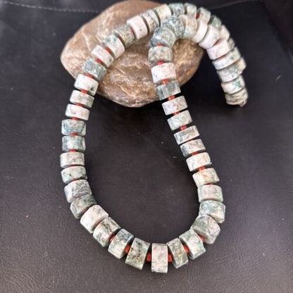 Native American Sterling Silver Necklace | Grey White Jasper Coral | 20" | 14429