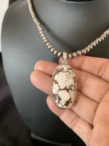 Men's Navajo Wild Horse Turquoise Necklace Pendant | Sterling Silver | Authentic Native American Handmade | 12817