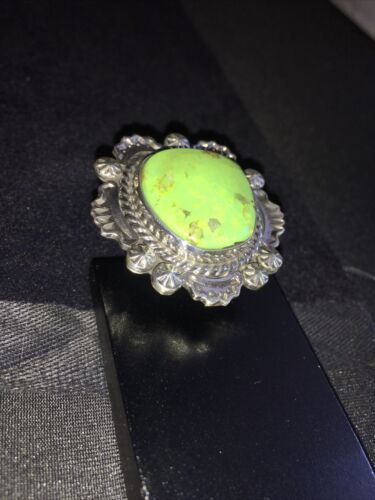 Native American Navajo Green Gaspeite Ring | Sterling Silver | Sz 7 | 1803