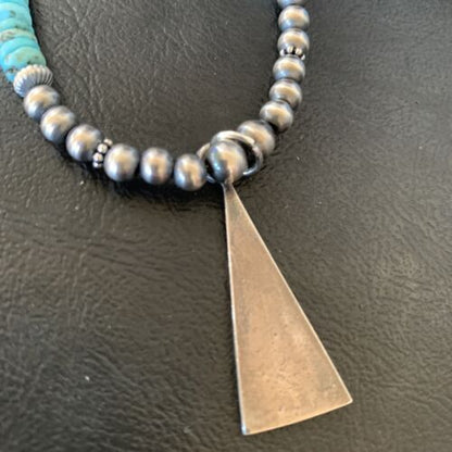 Navajo Blue Turquoise Pendant Earrings Set | Authentic Native American Sterling Silver Necklace | Handmade | 12618 - Masha USA