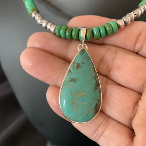 Navajo Pearls Green Turquoise Pendant Necklace | Sterling Silver Beads | Authentic Native American Handmade | 13308