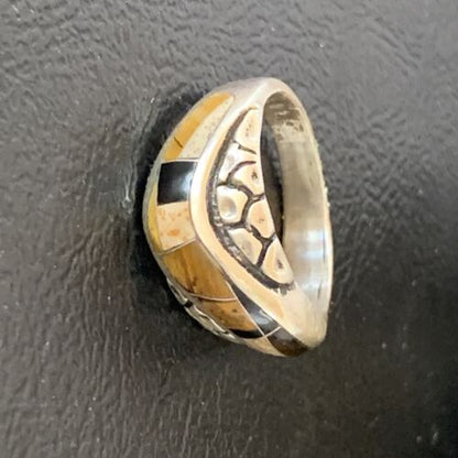 Navajo Black Onyx Coffee Tigers Eye Inlay Ring | Sterling Silver | Sz 6.5 | 10737