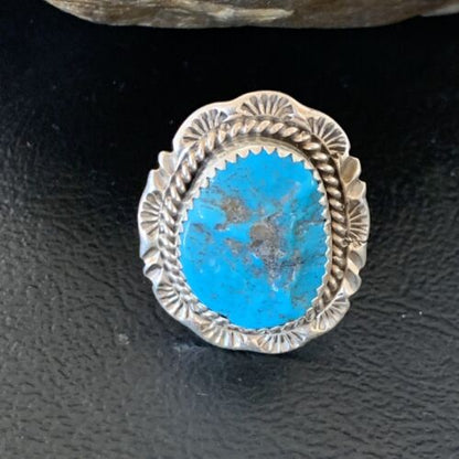 Southwestern Navajo Blue Kingman Turquoise Ring | Sterling Silver | Sz 9 | 12951