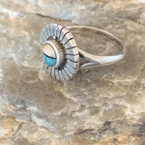 Native American Women's Navajo Blue Lapis Pink Coral Inlay Ring | Sz 6.5 | 11203