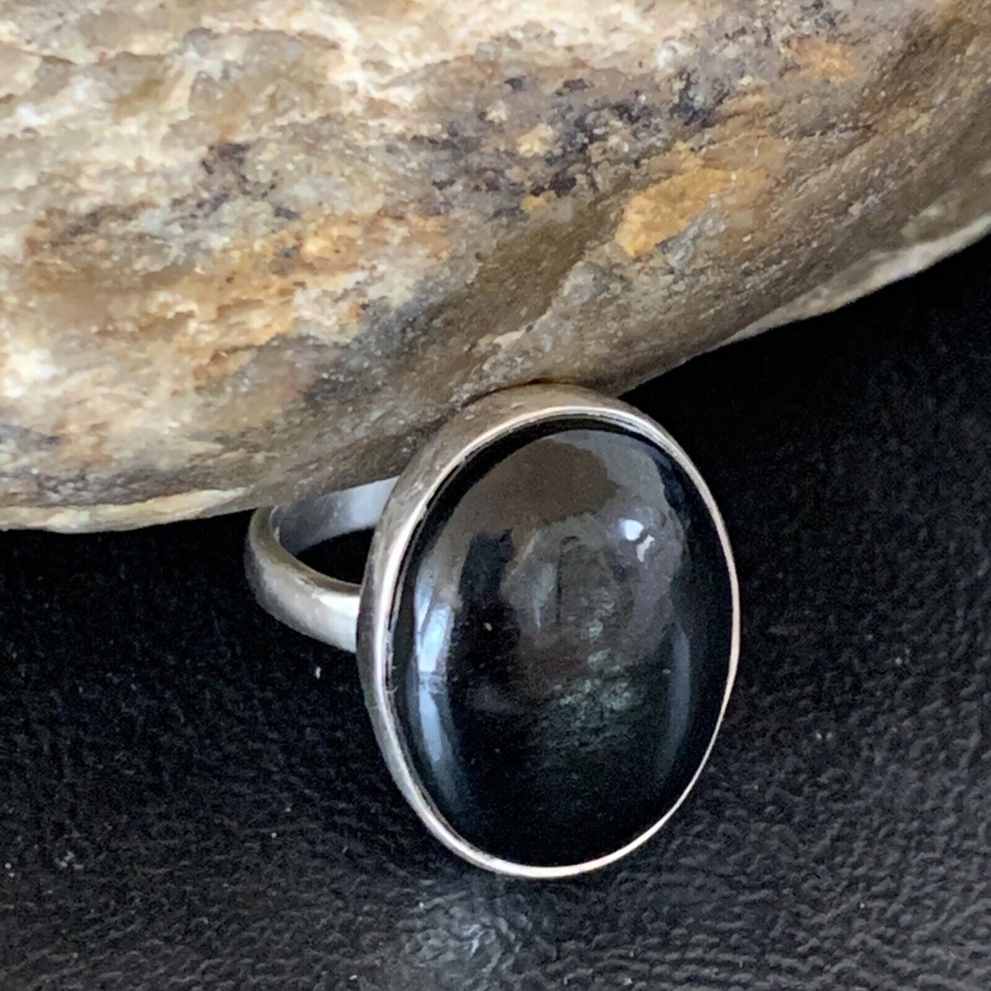 Southwestern Navajo Handmade Sterling Silver Black Onyx Ring | Sz 7.5 | 11621