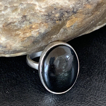 Southwestern Navajo Handmade Sterling Silver Black Onyx Ring | Sz 7.5 | 11621