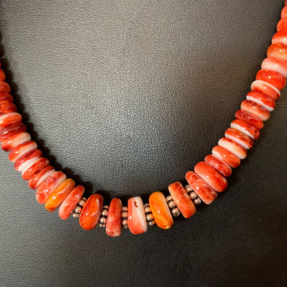 Navajo Red Spiny Oyster Graduated Necklace | Sterling Silver | Authentic Native American | 18" | 13616