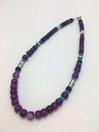 Navajo Purple Sugilite Turquoise Bead Necklace | Sterling Silver | Authentic Native American Handmade | 22" | 8913