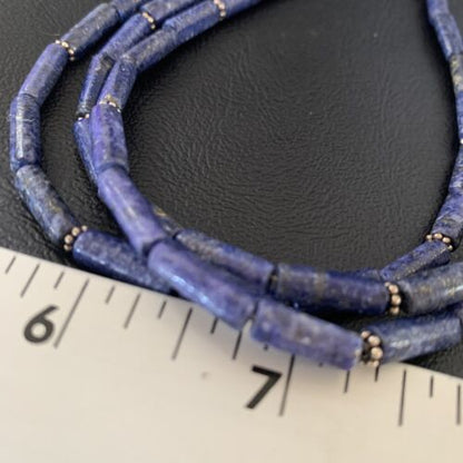 Navajo Blue Lapis 3-Strand Necklace | Sterling Silver Tube Beads | 23" | Authentic Native American Handmade | 12690