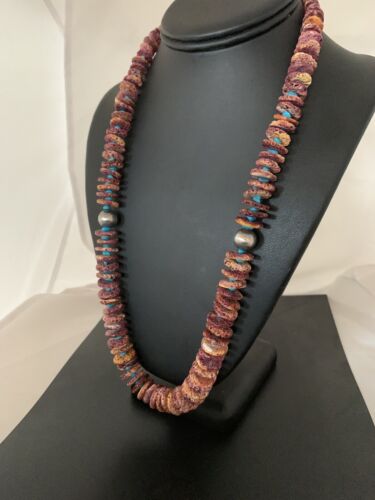 Navajo Purple Spiny Oyster & Turquoise Graduated Necklace | Sterling Silver | Authentic Native American | 24" | 119" - Masha USA