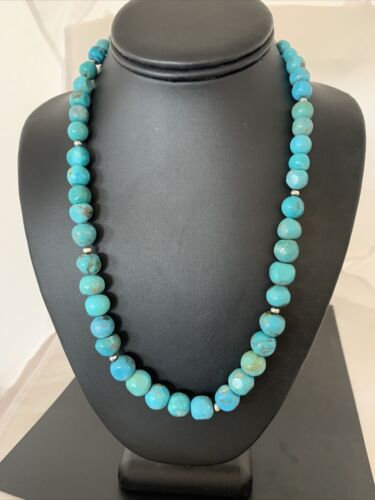 Authentic Native American Navajo Graduated Turquoise Bead Necklace | Sterling Silver | 20" | 02158