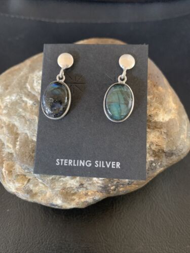 Navajo Labradorite Earrings | Sterling Silver | Authentic Native American Handmade | 13072