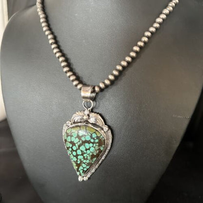 Men's Navajo Blue Spiderweb Turquoise Pendant Necklace | Sterling Silver | Authentic Native American Handmade | 14257