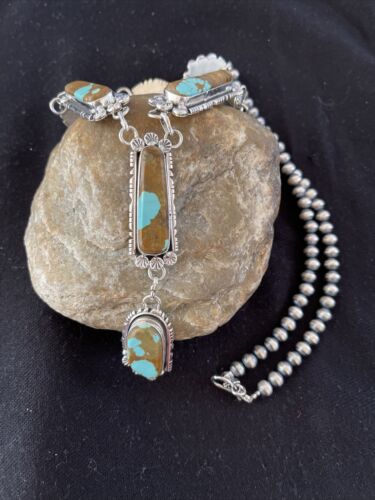 Navajo Turquoise #8 Lariat Necklace | Authentic Native American Sterling Silver | Handmade | 1110
