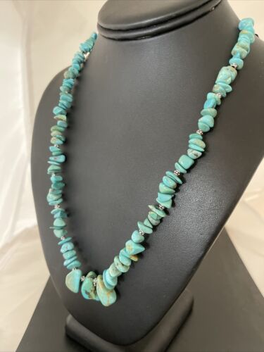 Navajo Blue Turquoise Nugget Beads Necklace | Sterling Silver | Authentic Native American Handmade | 22" | 01345
