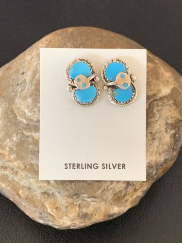 Zuni Blue Kingman Turquoise Snake Earrings | Sterling Silver | Authentic Native American Handmade | 12040