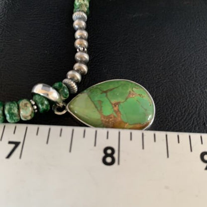 Navajo Green Mojave Turquoise Pendant Necklace | Sterling Silver | Native American Handmade | 13466