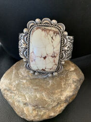Navajo Wild Horse Turquoise Cuff Bracelet | Sterling Silver | Authentic Native American Handmade | 1418