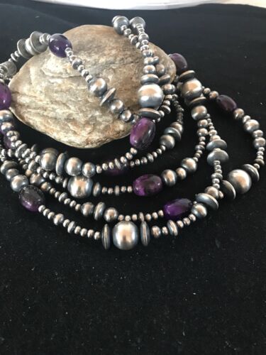 Navajo Pearls Necklace | Sterling Silver Sugilite Beads | 70" | Authentic Native American Handmade | 8052