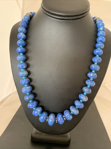 Graduated Blue Denim Lapis Turquoise Necklace | Navajo Sterling Silver | Authentic Native American | 28"