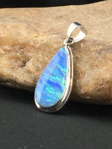 Native American Men's Navajo Blue Opal Pendant | Sterling Silver | 1.75" | 1112