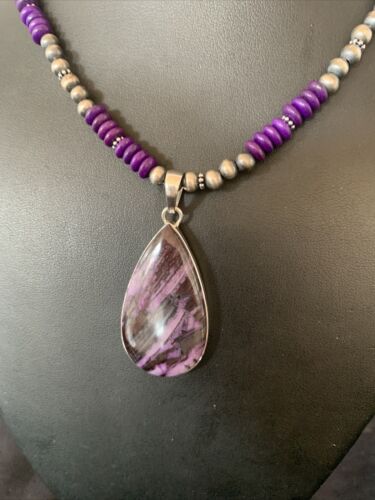 Native American Sterling Silver Navajo Pearl Purple Sugilite Pendant | Authentic Handmade | 11916