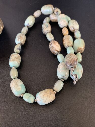 Navajo Blue Turquoise Bead Necklace | Sterling Silver | 20" | Authentic Native American Handmade | 12966